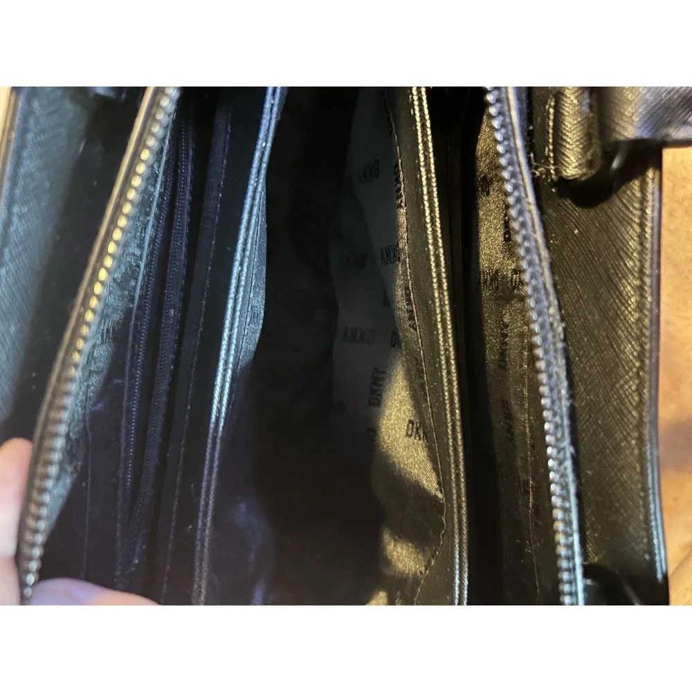DKNY Black Saffiano Satchel Tote Bag Structured Zip Top Purse Women's Handbag